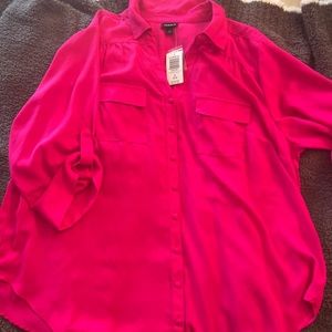 NWT Torrid  Georgette Button-Up Long Sleeve Shirt in Super Sonic Pink
